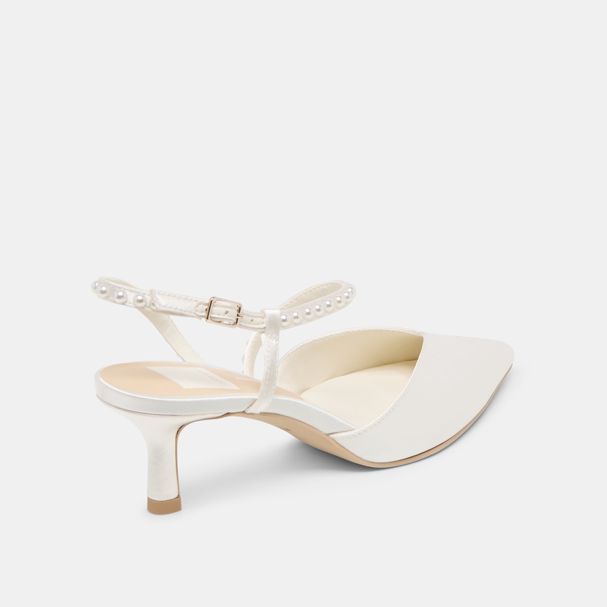 Kamra Pearl True White Satin Mid Heels | Dolce Vita Women