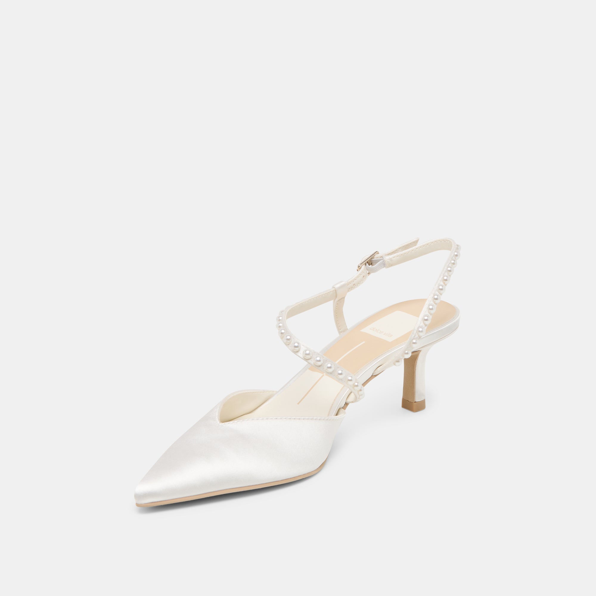 Kamra Pearl True White Satin Mid Heels | Dolce Vita Women