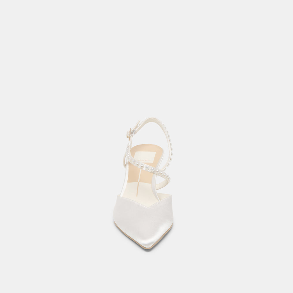 Kamra Pearl True White Satin Mid Heels | Dolce Vita Women