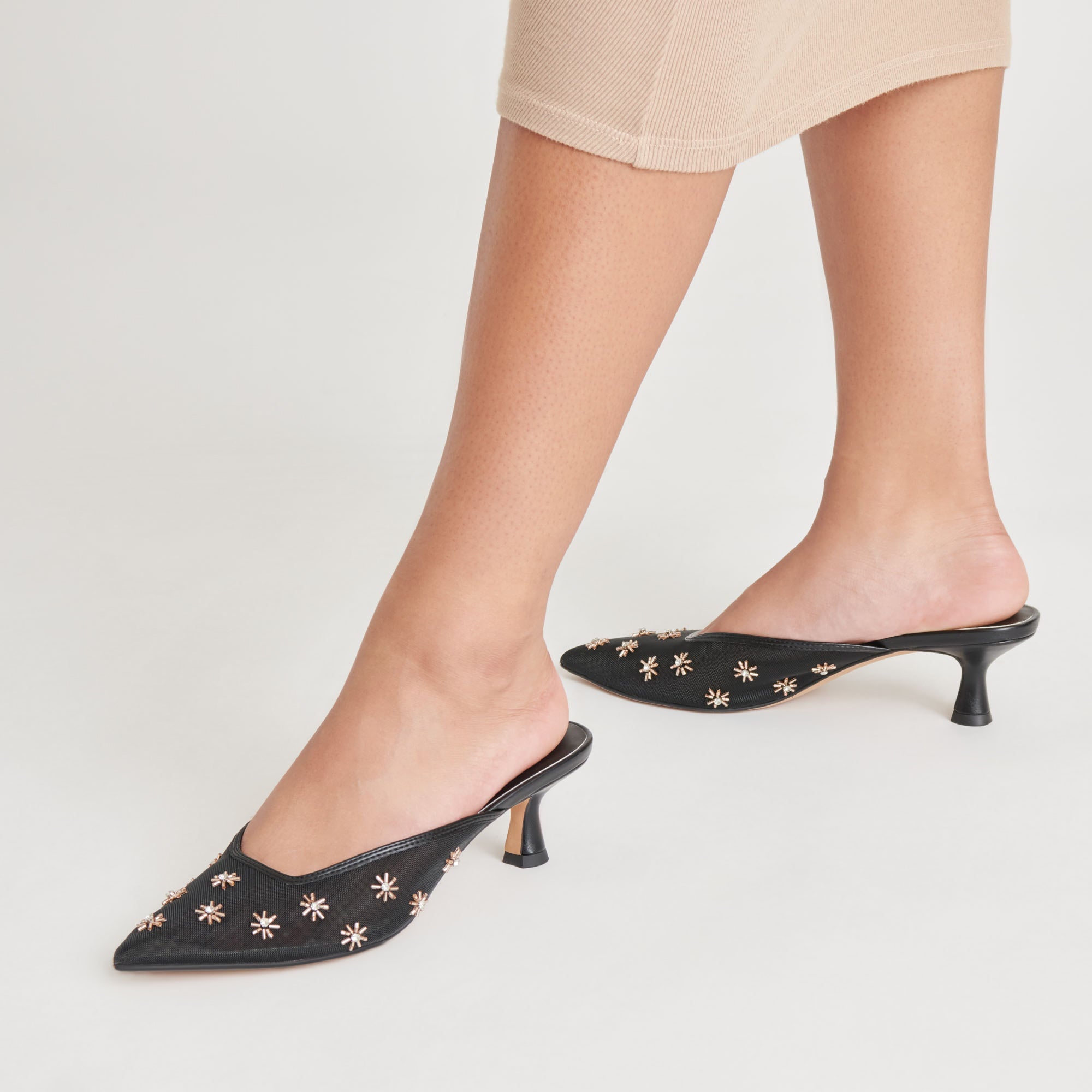 CLARA HEELS BLACK MESH | Women Dolce Vita