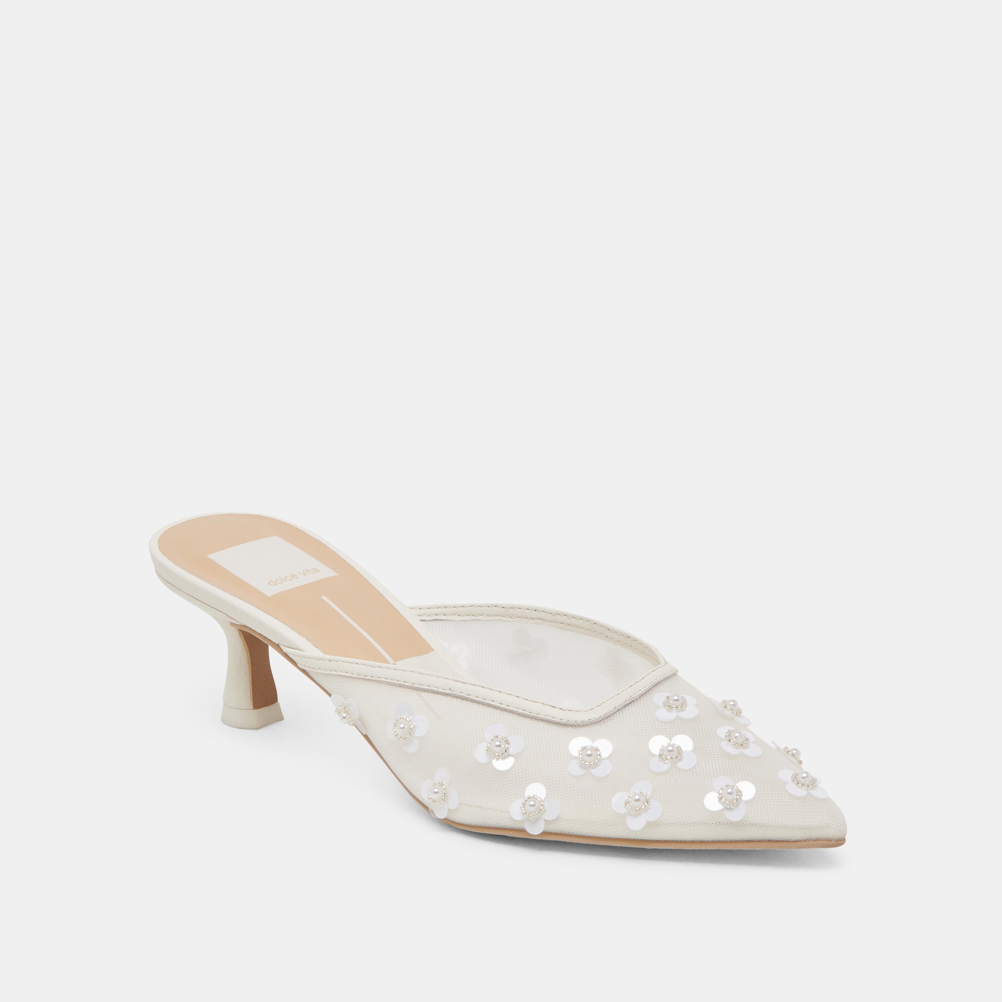 CLARA PEARL HEELS TRUE WHITE DAISY MESH | Dolce Vita Women
