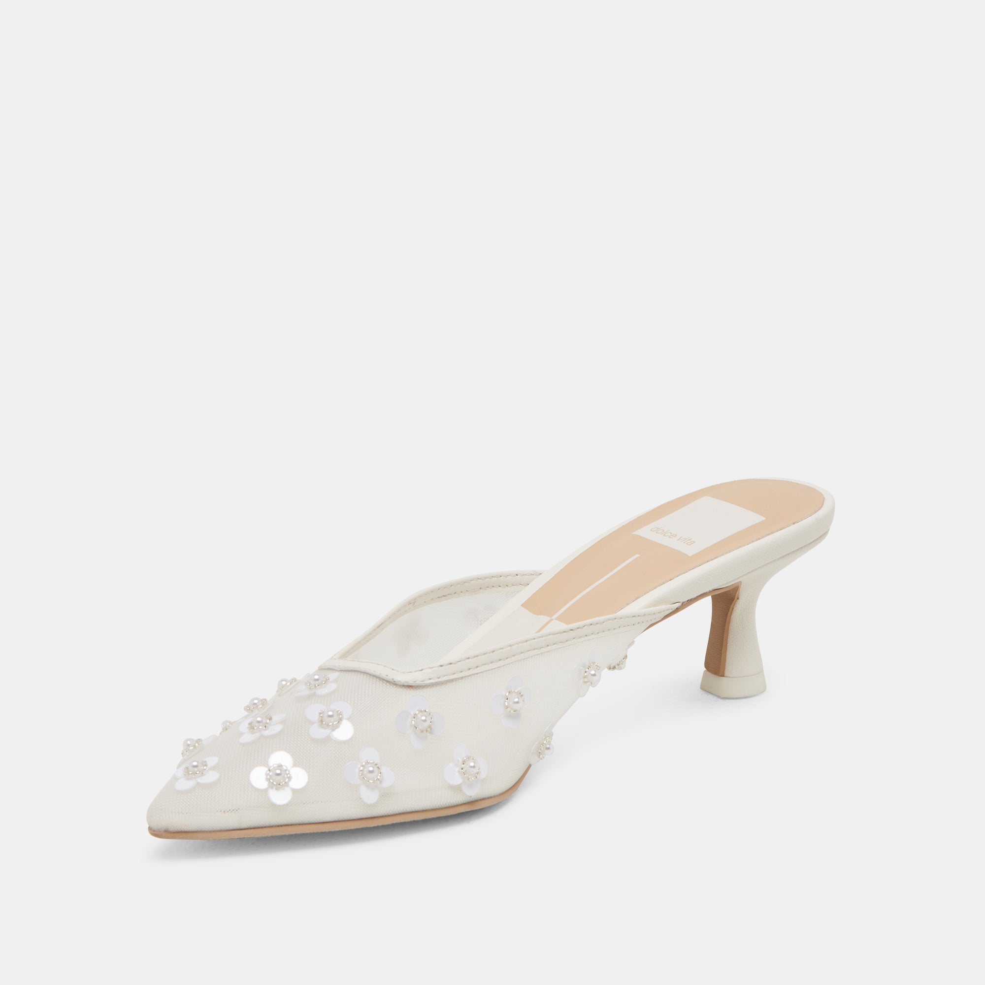 CLARA PEARL HEELS TRUE WHITE DAISY MESH | Dolce Vita Women