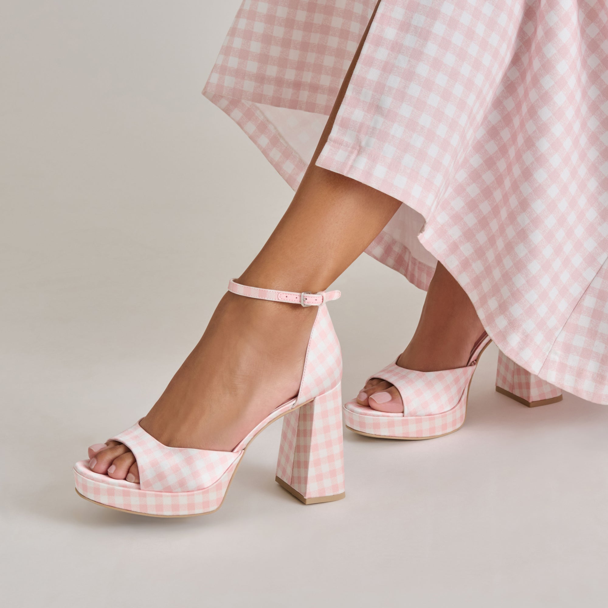 Reyes X Byrdie Golf Pink Plaid Gingham Heels | Women Dolce Vita