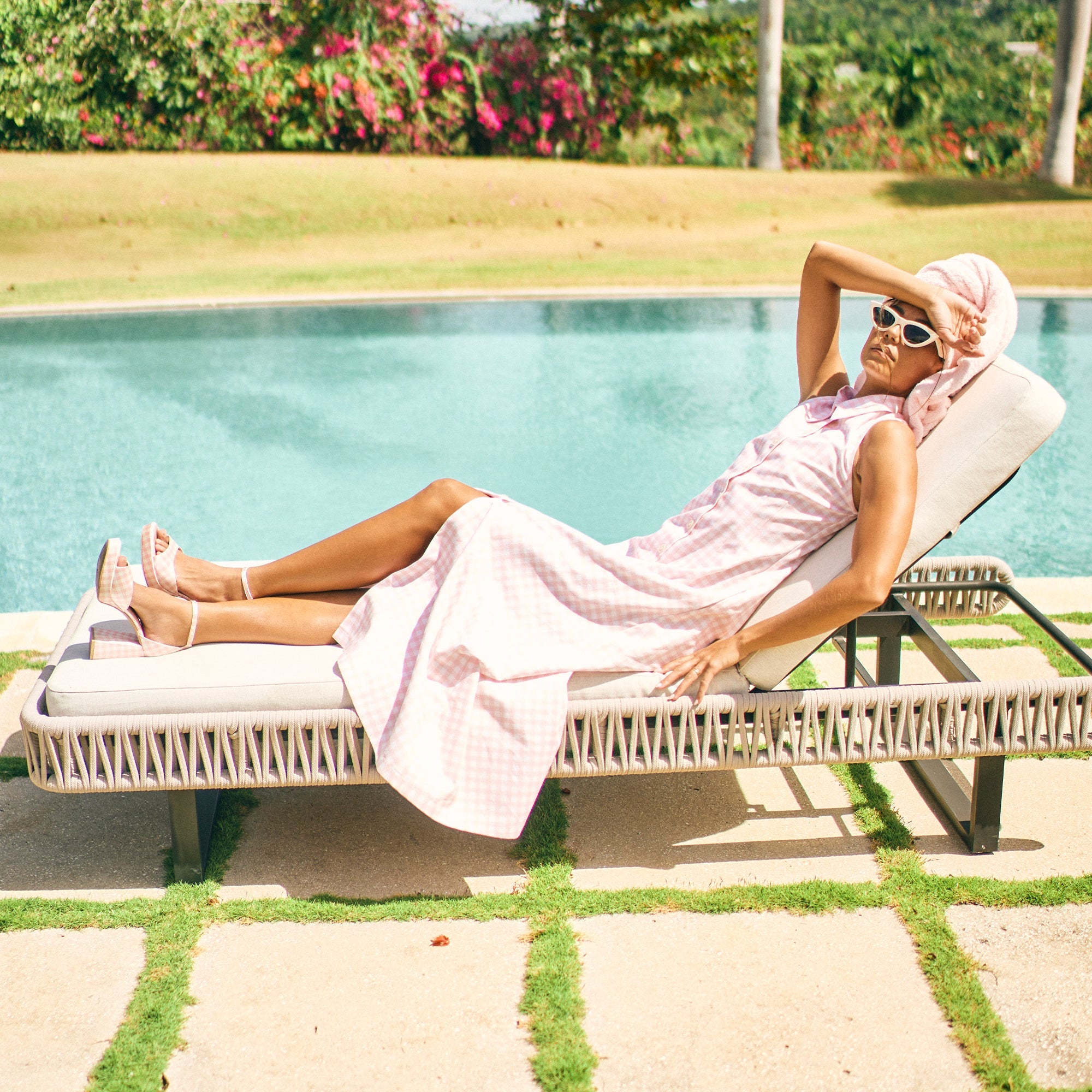 Reyes X Byrdie Golf Pink Plaid Gingham Heels | Women Dolce Vita