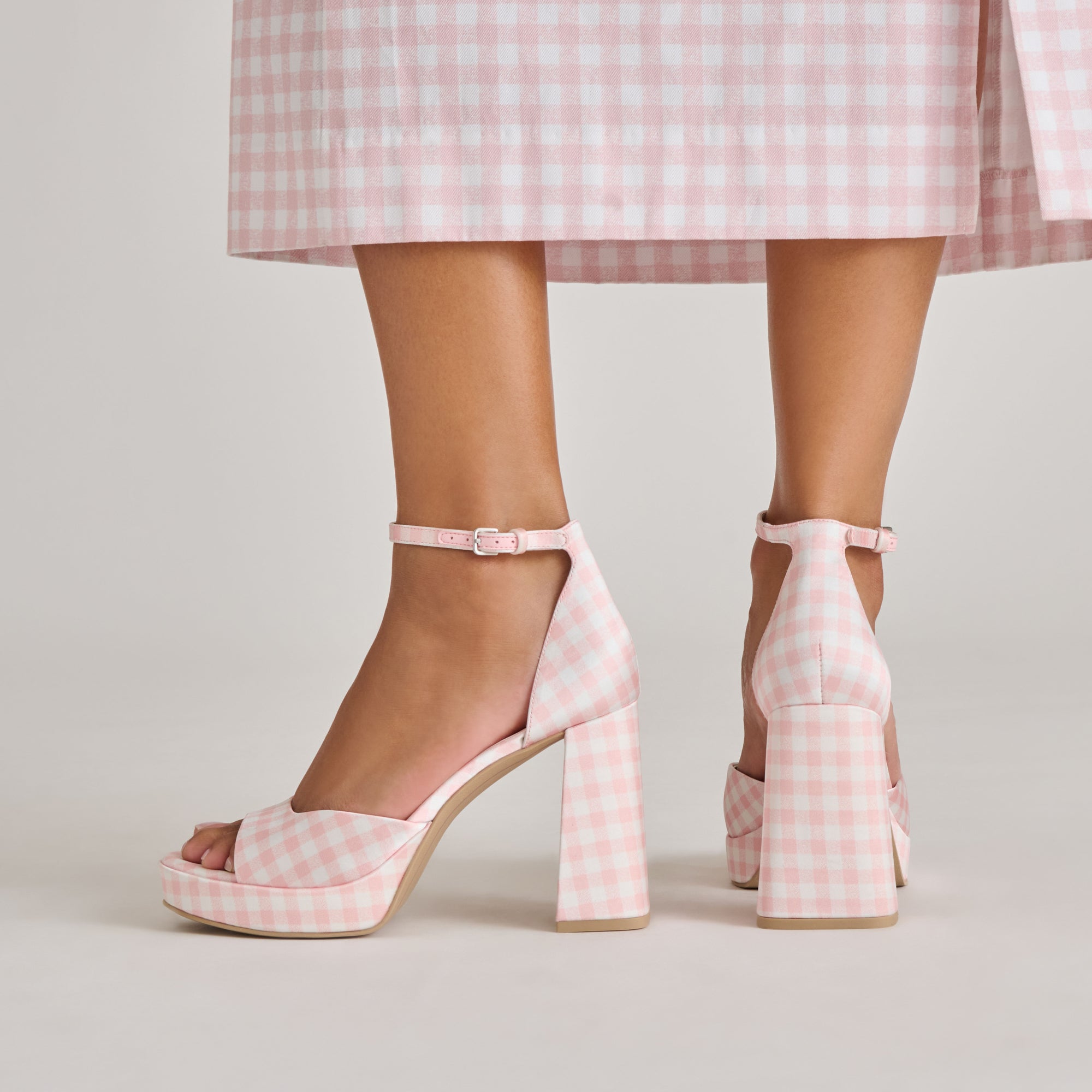 Reyes X Byrdie Golf Pink Plaid Gingham Heels | Women Dolce Vita