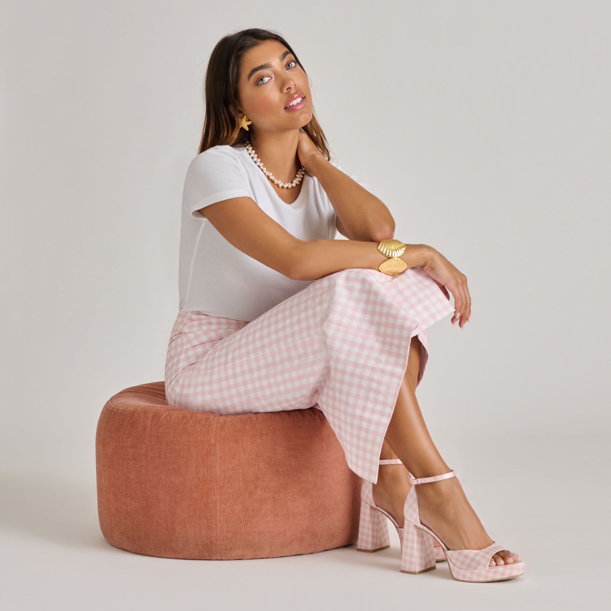 Reyes X Byrdie Golf Pink Plaid Gingham Heels | Women Dolce Vita