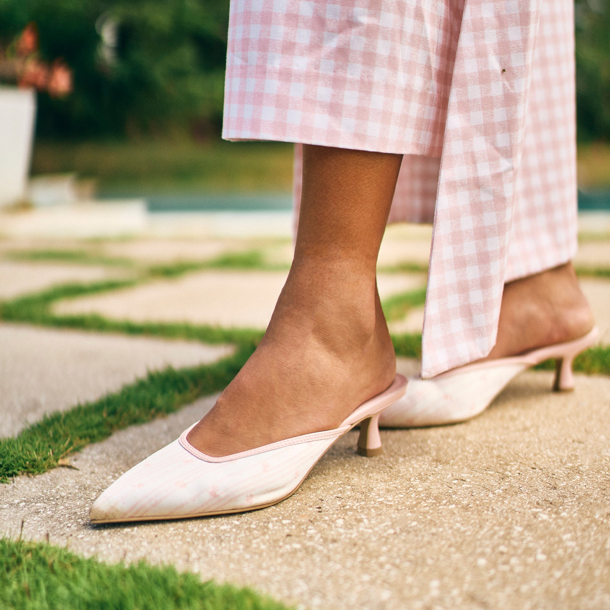 Cleo X Byrdie Gold Pink Floral Satin Heels | Women Dolce Vita
