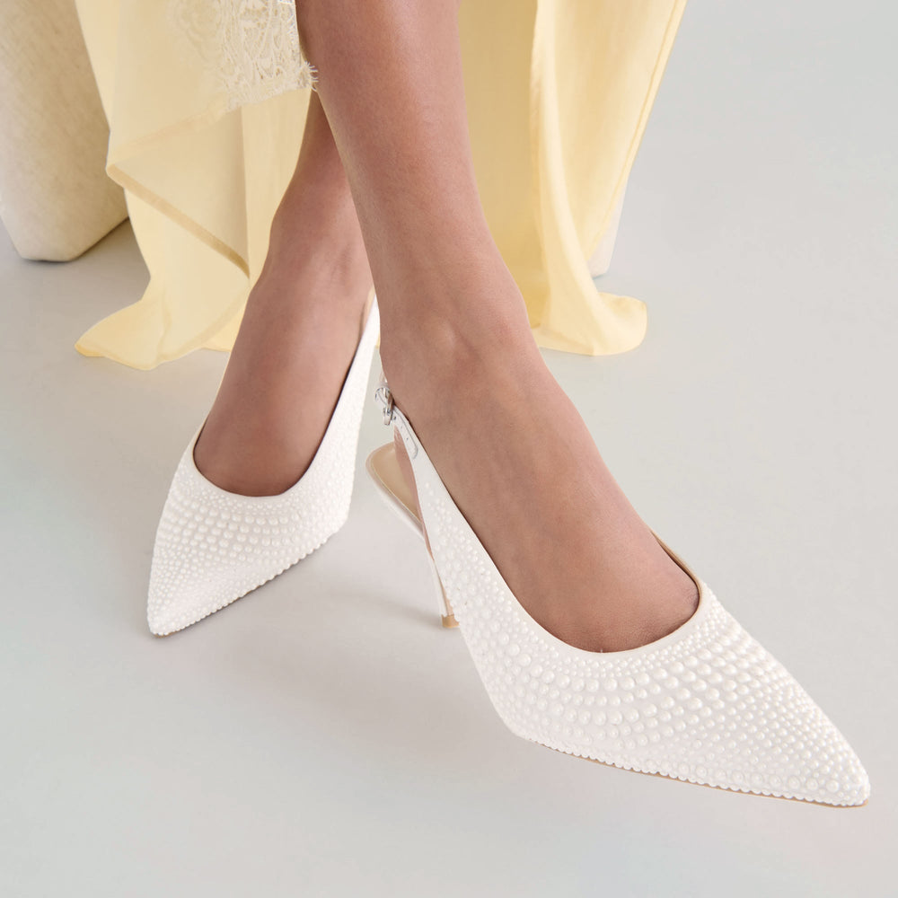 Elasi Pearl Off White Satin Heels | Dolce Vita Women