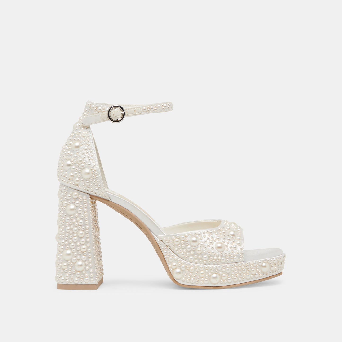 PANDRO PEARL WIDE HEELS TRUE WHITE SATIN - Dolce Vita