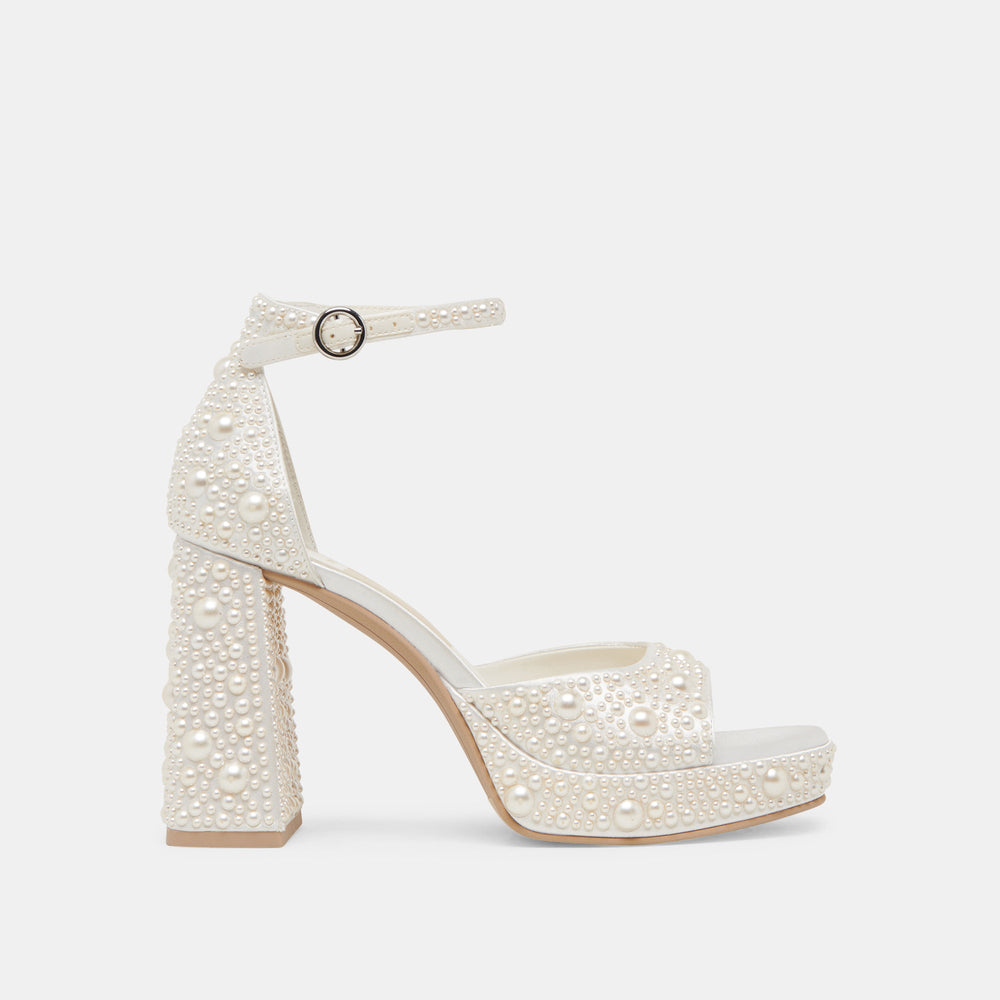 PANDRO PEARL WIDE HEELS TRUE WHITE SATIN | Women Dolce Vita