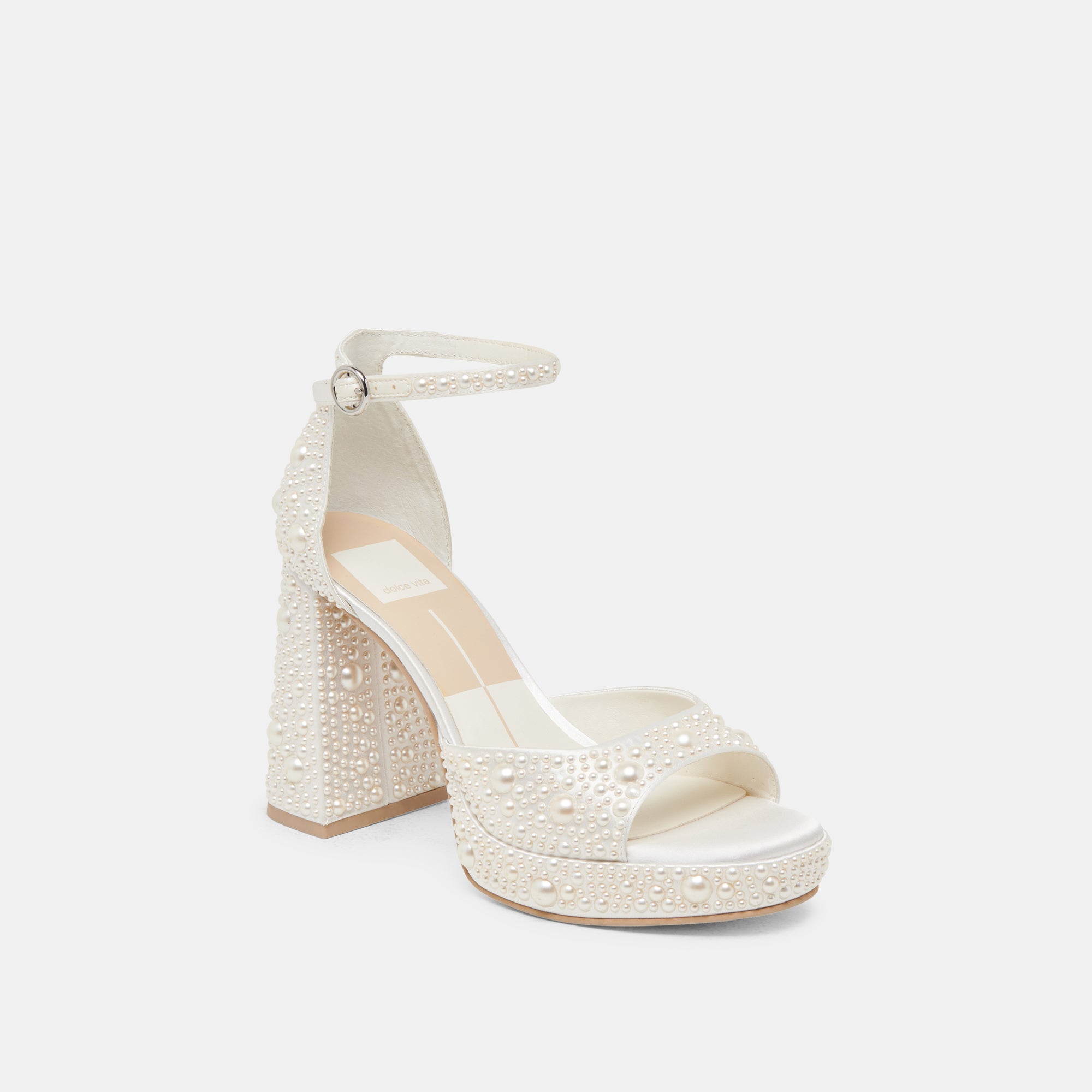 PANDRO PEARL WIDE HEELS TRUE WHITE SATIN | Women Dolce Vita