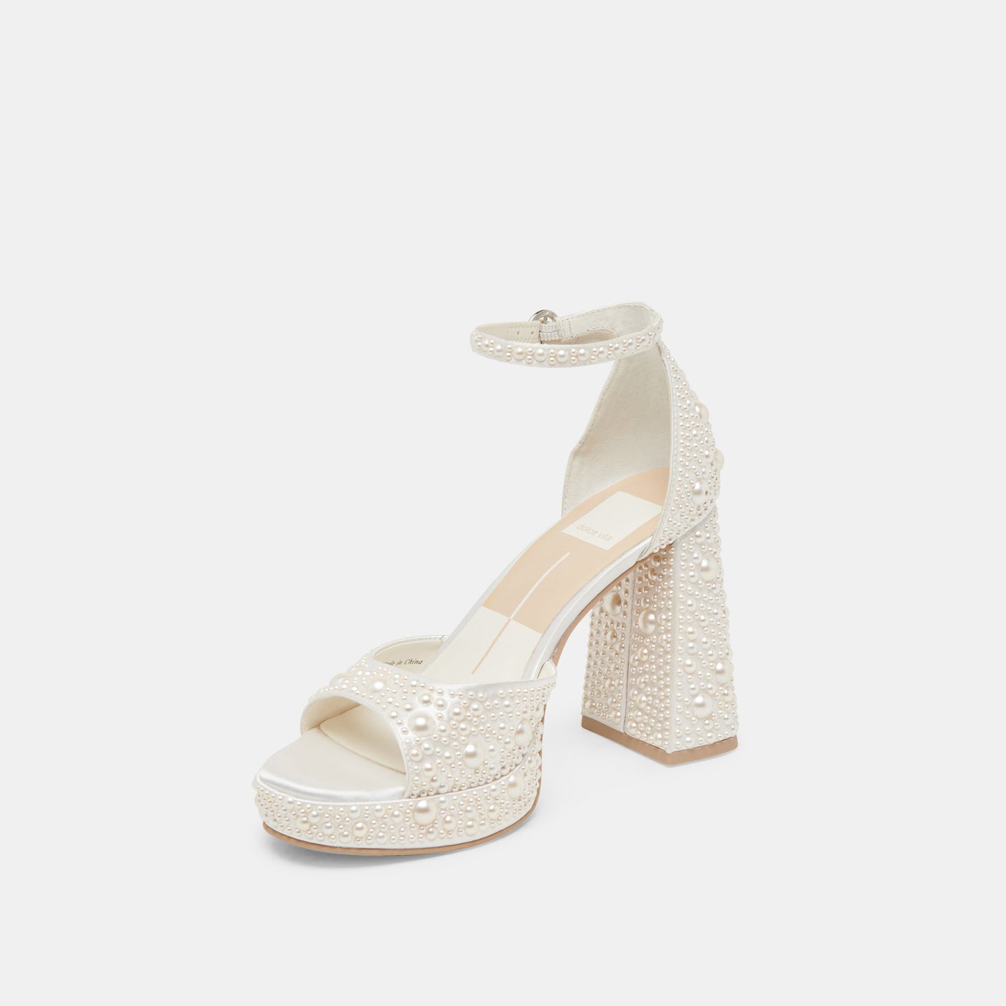 PANDRO PEARL WIDE HEELS TRUE WHITE SATIN - Dolce Vita