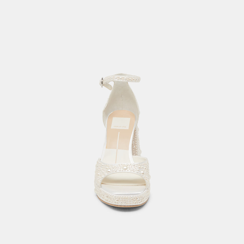 PANDRO PEARL WIDE HEELS TRUE WHITE SATIN | Women Dolce Vita
