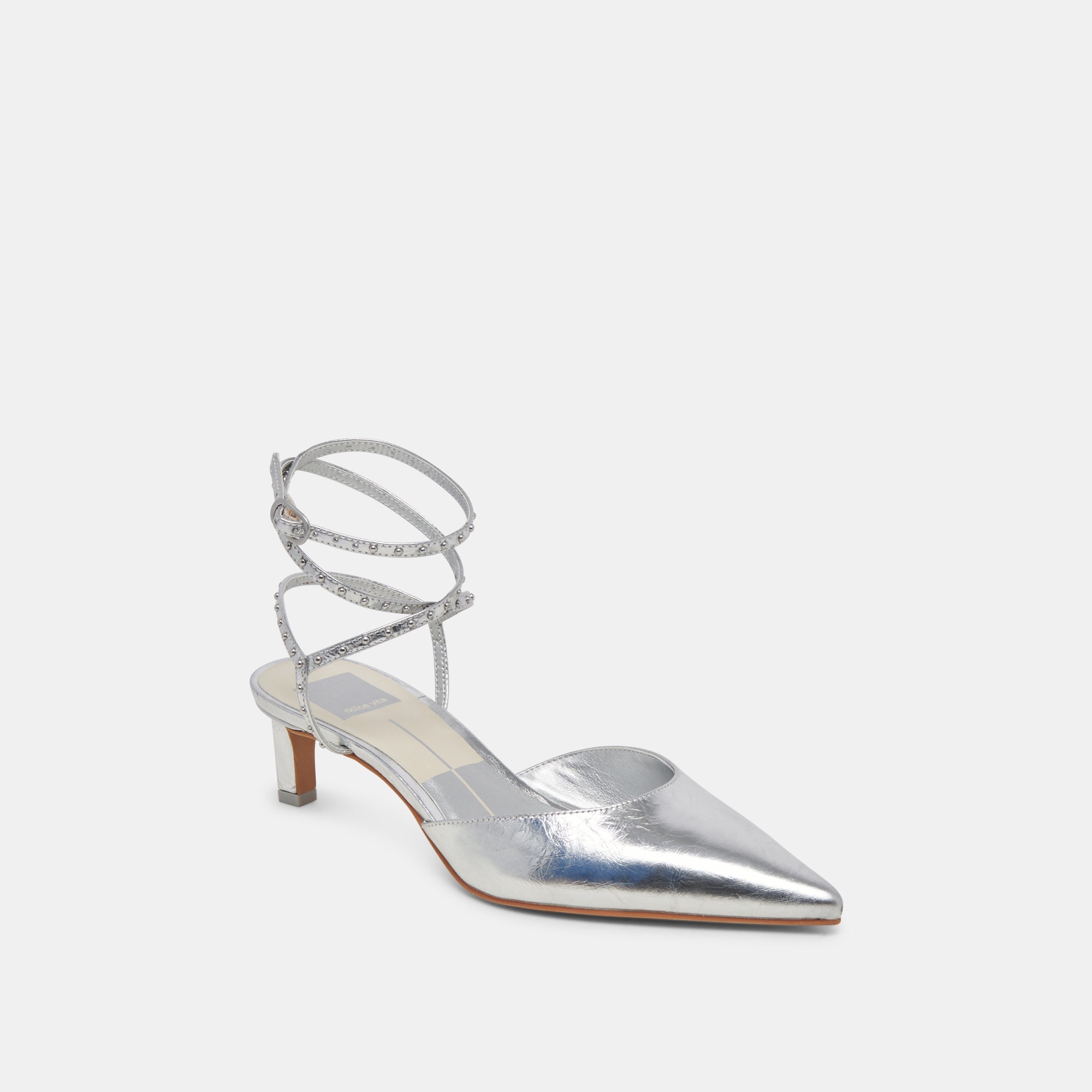 LOKLYN STUD HEELS SILVER CRINKLE PATENT | Dolce Vita Women