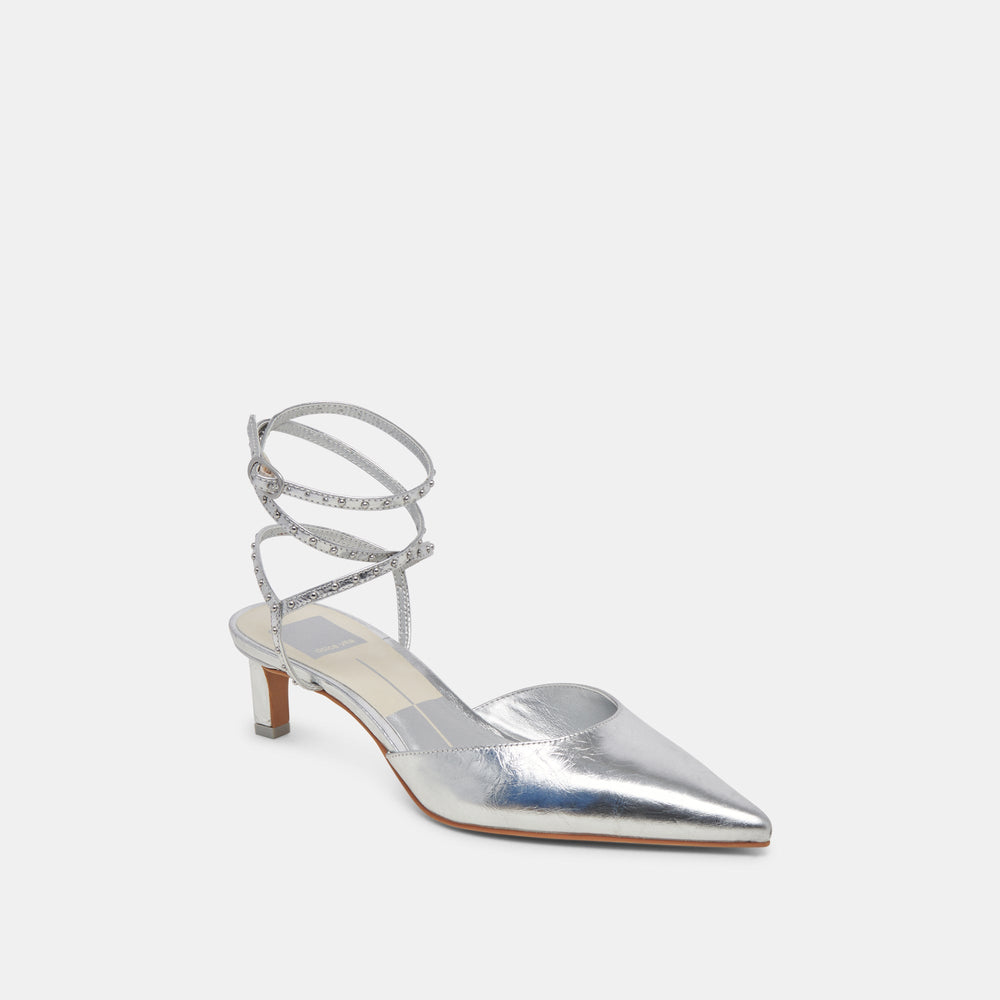 LOKLYN STUD HEELS SILVER CRINKLE PATENT | Dolce Vita Women