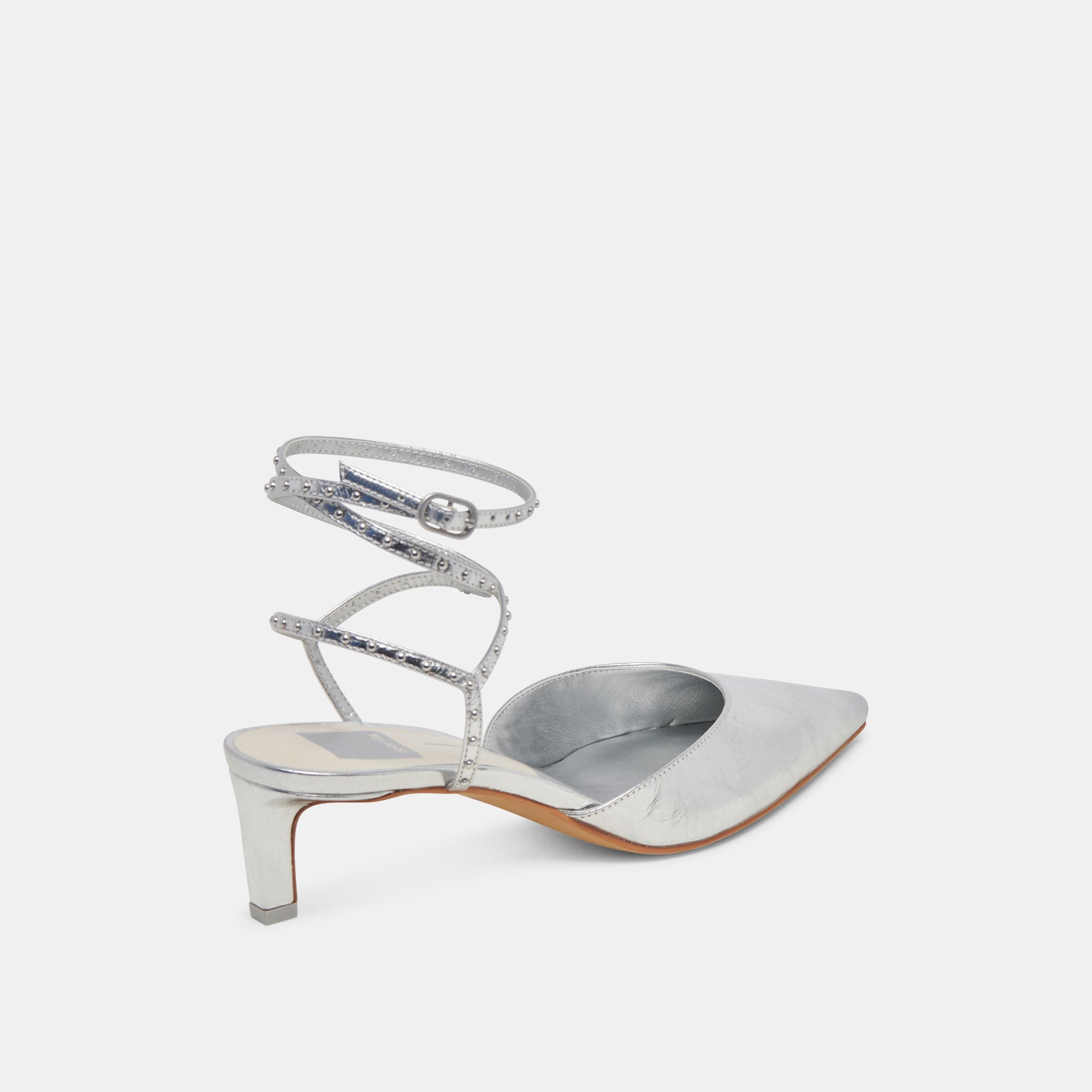 LOKLYN STUD HEELS SILVER CRINKLE PATENT | Dolce Vita Women