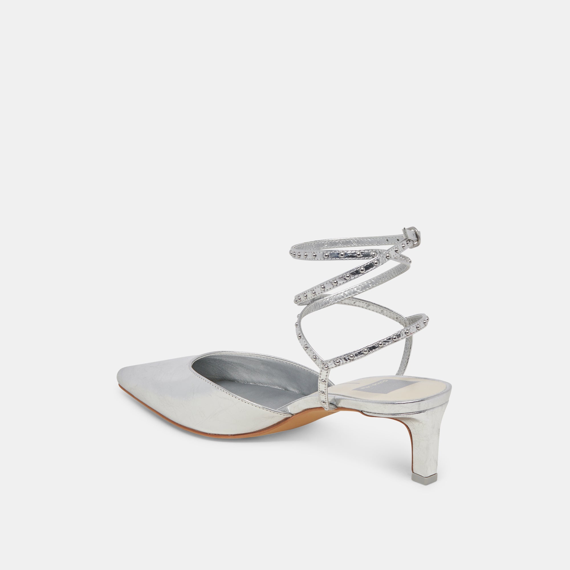 LOKLYN STUD HEELS SILVER CRINKLE PATENT | Dolce Vita Women