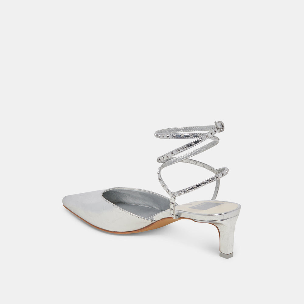LOKLYN STUD HEELS SILVER CRINKLE PATENT | Dolce Vita Women