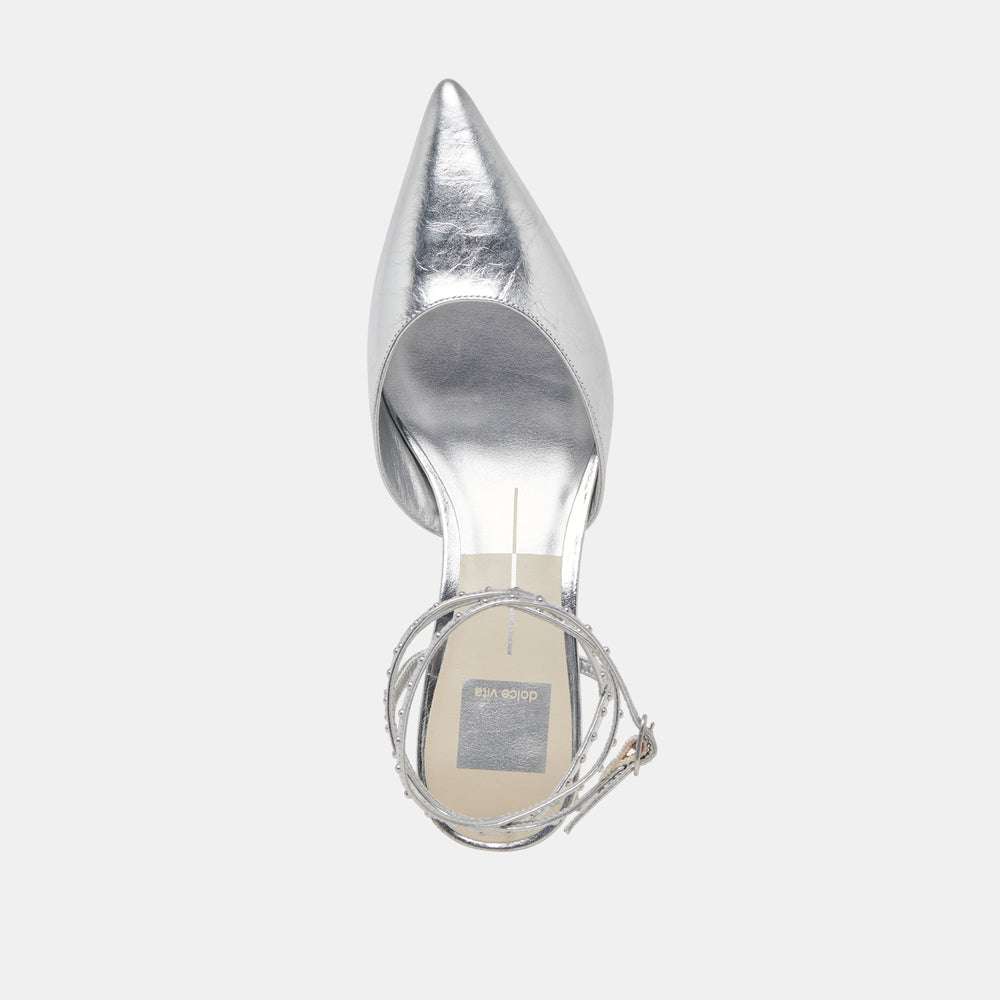 LOKLYN STUD HEELS SILVER CRINKLE PATENT | Dolce Vita Women