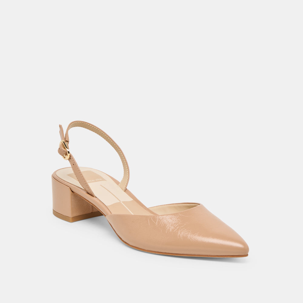 Carel Lt Tan Crinkle Patent Leather Heels | Dolce Vita Women