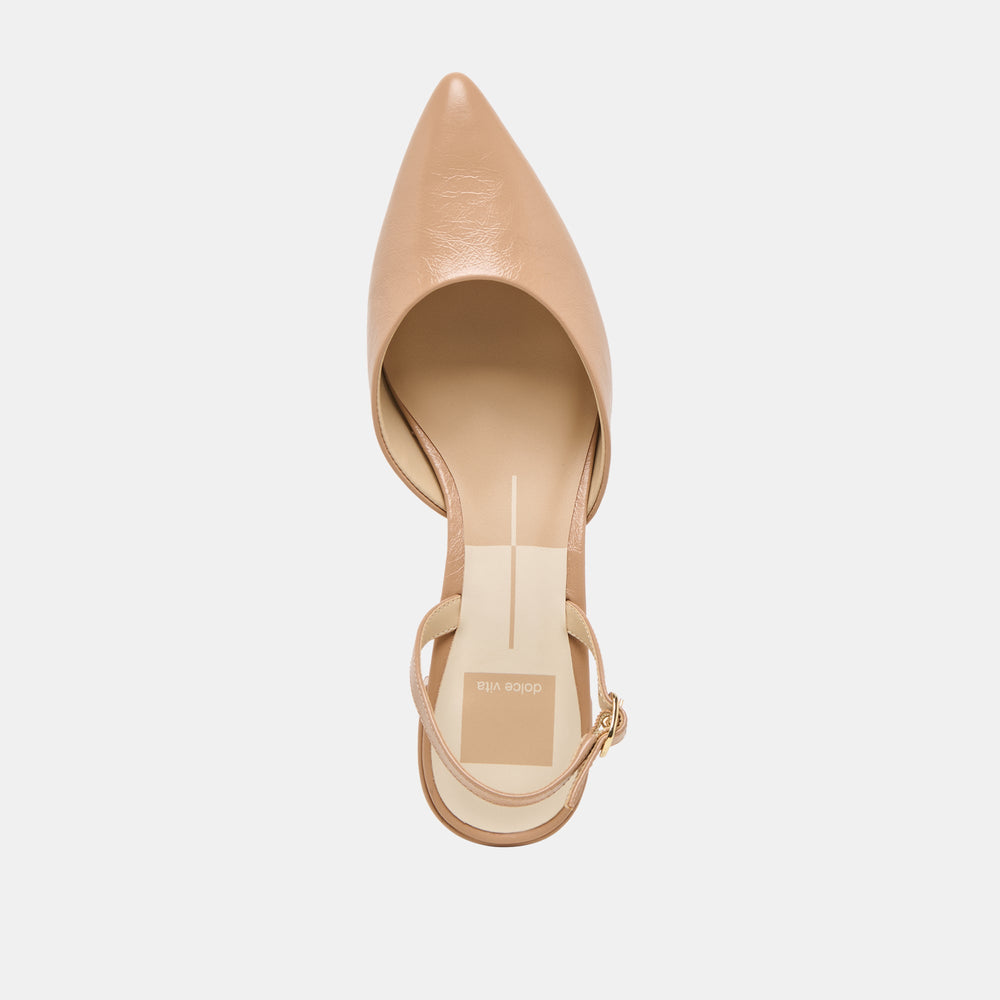 Carel Lt Tan Crinkle Patent Leather Heels | Dolce Vita Women