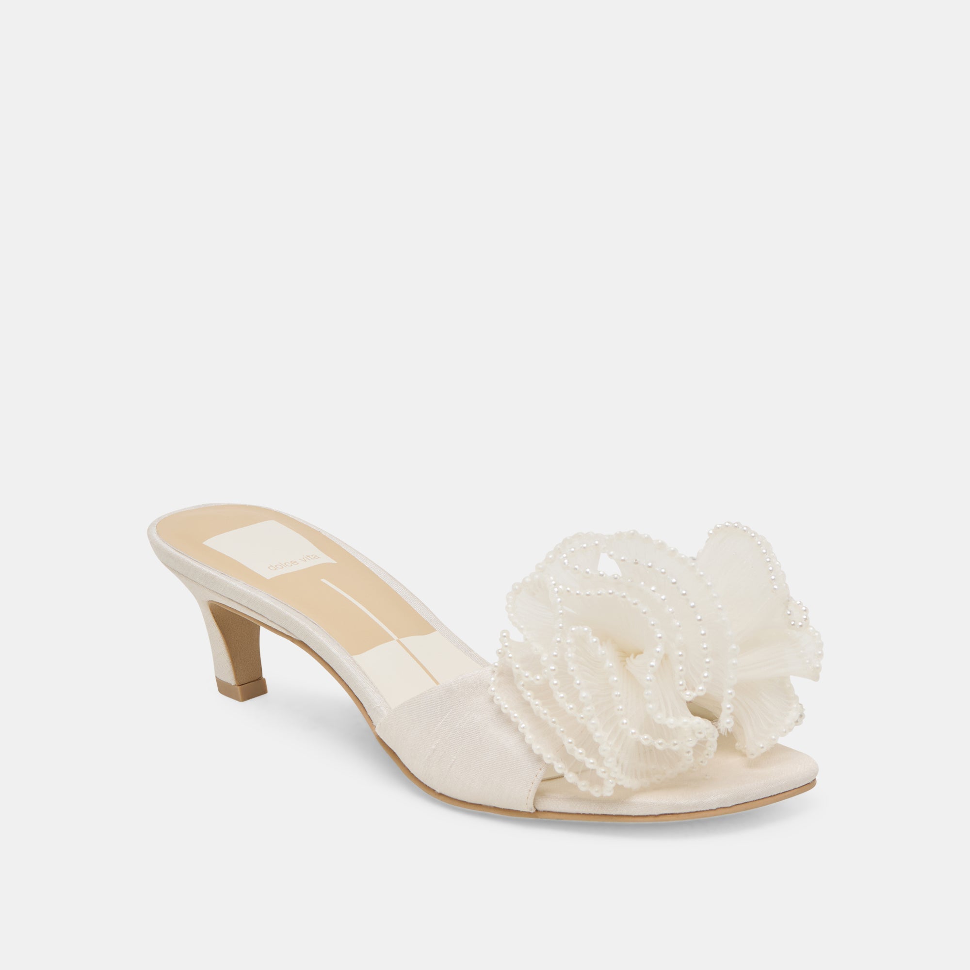 NARITA PEARL HEELS OFF WHITE SATIN | Women Dolce Vita