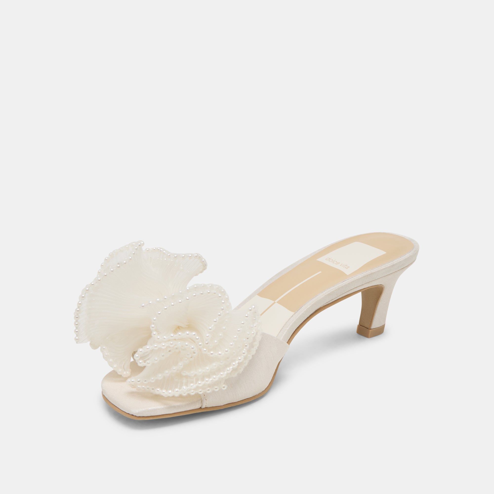 NARITA PEARL HEELS OFF WHITE SATIN | Women Dolce Vita