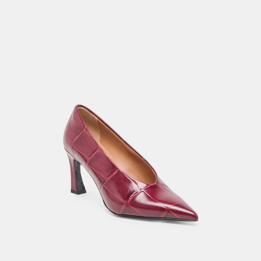 Midge Burgundy Croco Embossed Leather Heels | Dolce Vita Women