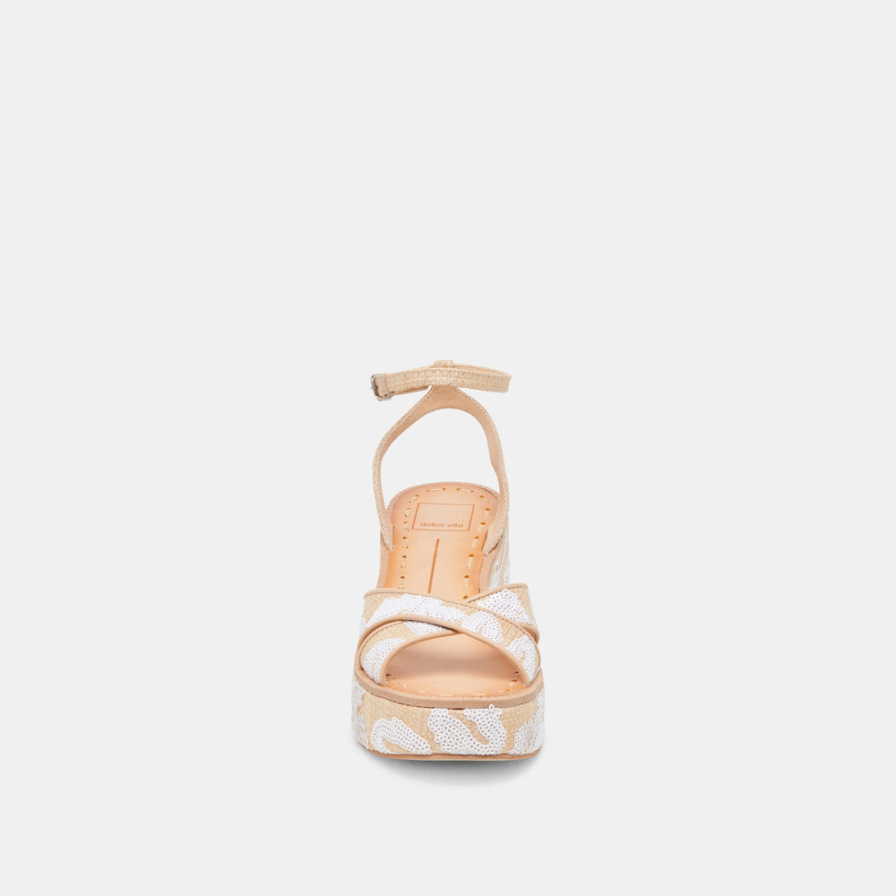 ENIKO HEELS NATURAL MULTI FLORAL SEQUIN | Dolce Vita Women