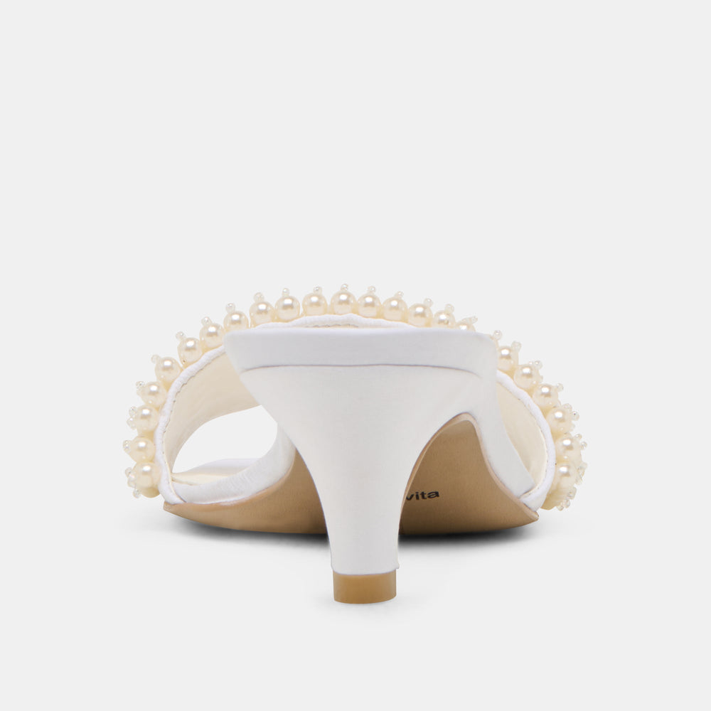 Rexa Pearl Off White Satin Heels | Women Dolce Vita