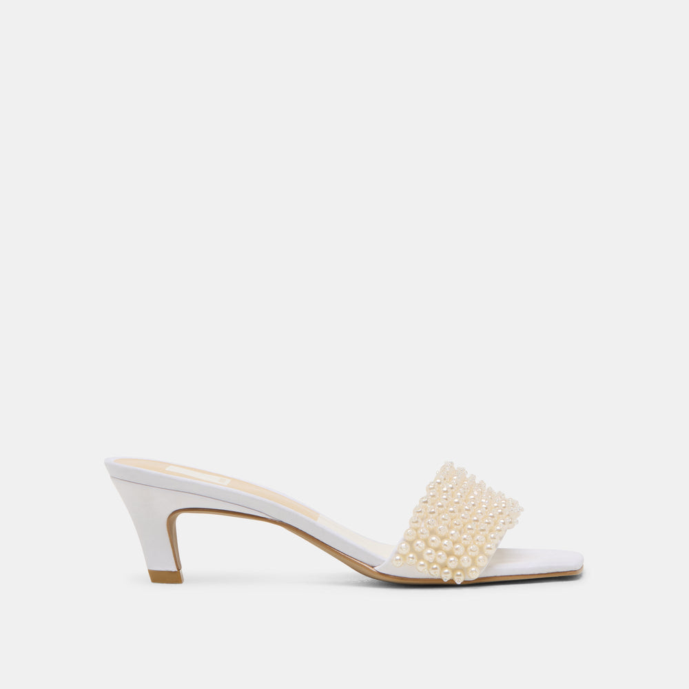 Rexa Pearl Off White Satin Heels | Women Dolce Vita