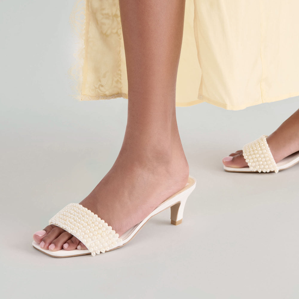 Rexa Pearl Off White Satin Heels | Women Dolce Vita