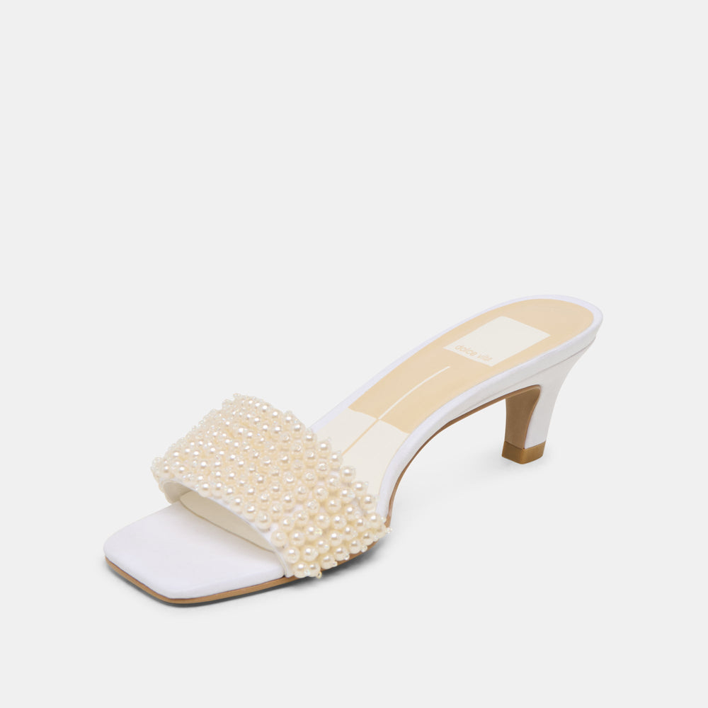 Rexa Pearl Off White Satin Heels | Women Dolce Vita