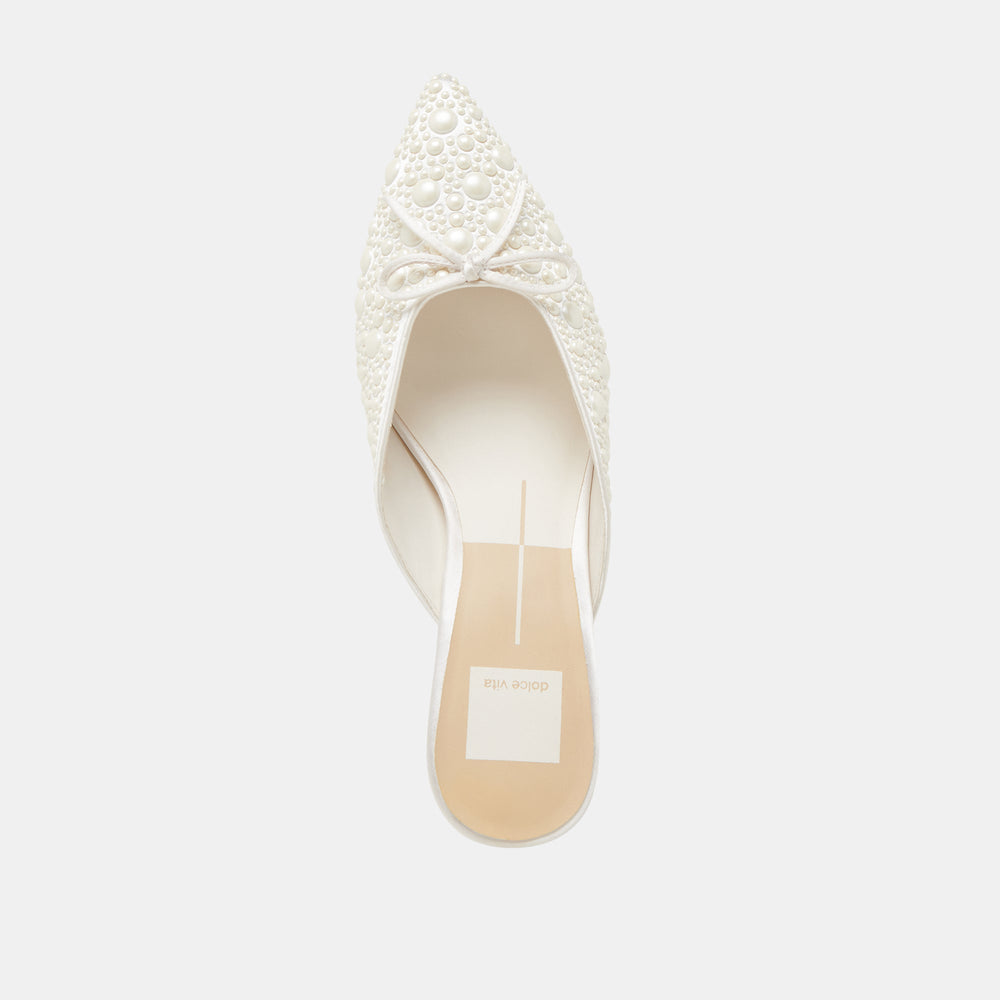 CLAYTN PEARL HEELS TRUE WHITE SATIN | Women Dolce Vita