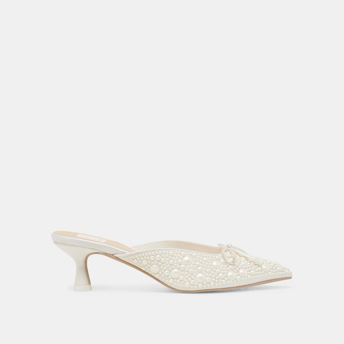 CLAYTN PEARL HEELS TRUE WHITE SATIN | Women Dolce Vita