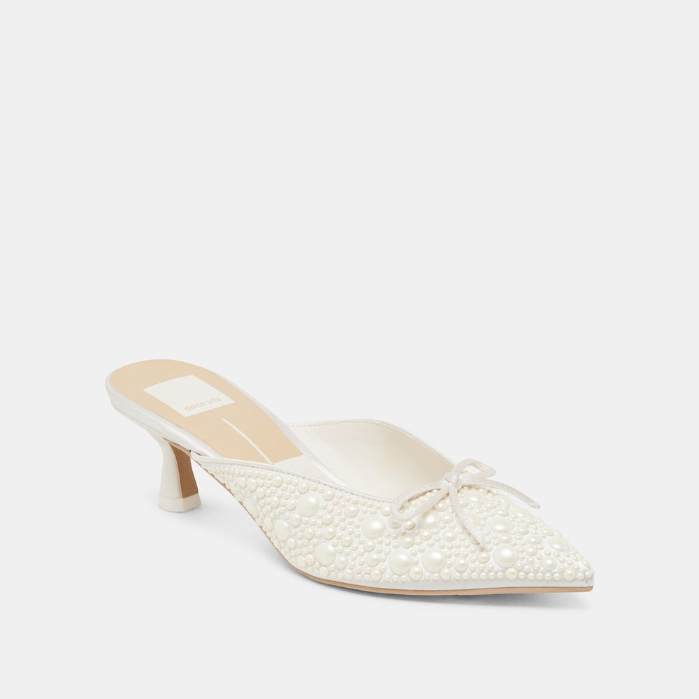 CLAYTN PEARL HEELS TRUE WHITE SATIN | Women Dolce Vita