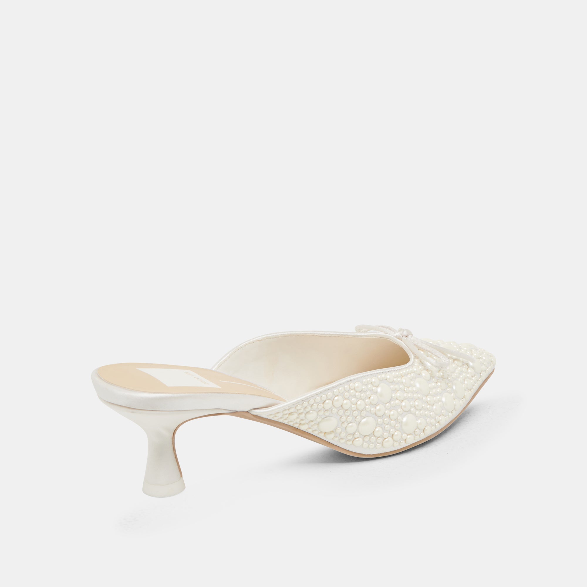 CLAYTN PEARL HEELS TRUE WHITE SATIN | Women Dolce Vita
