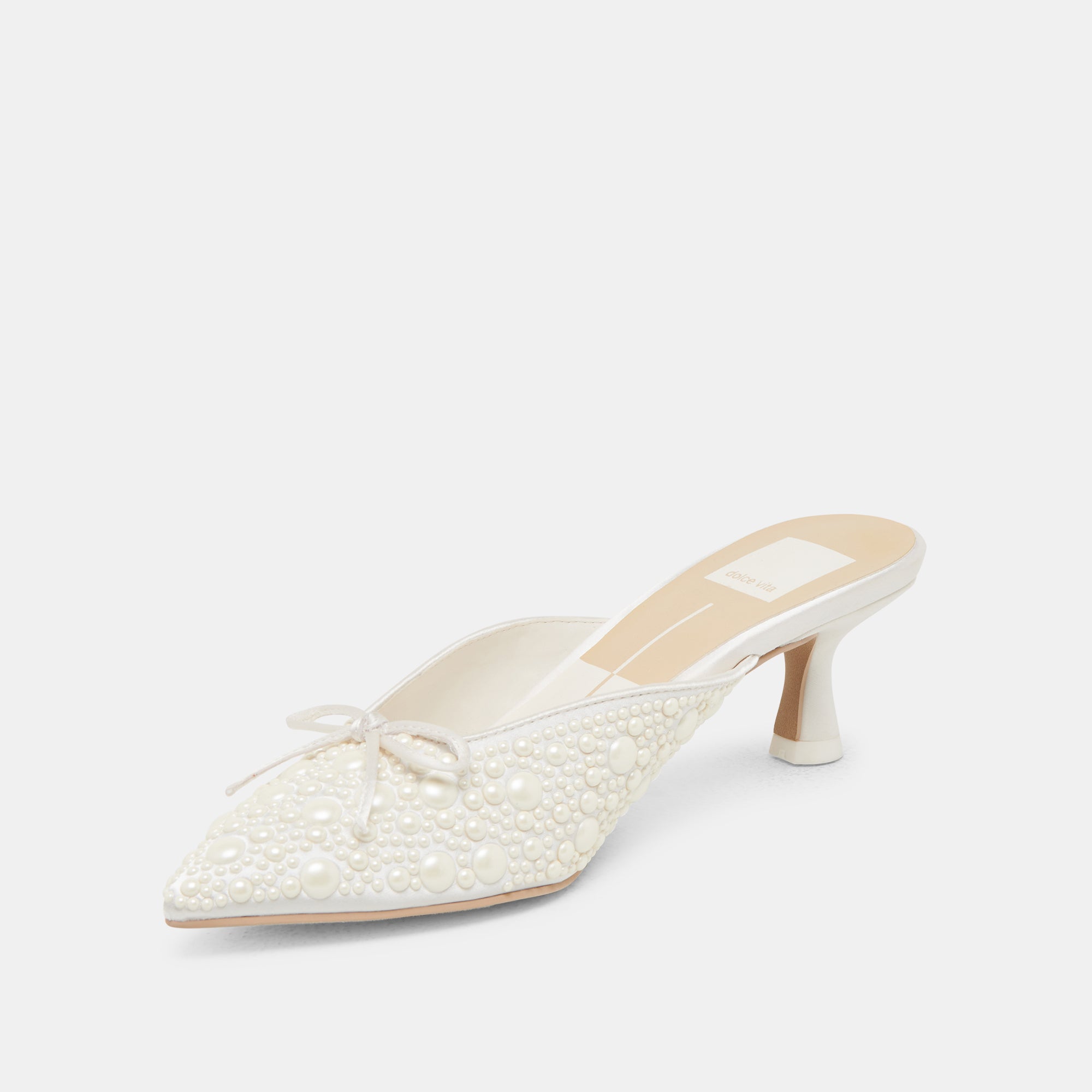 CLAYTN PEARL HEELS TRUE WHITE SATIN | Women Dolce Vita