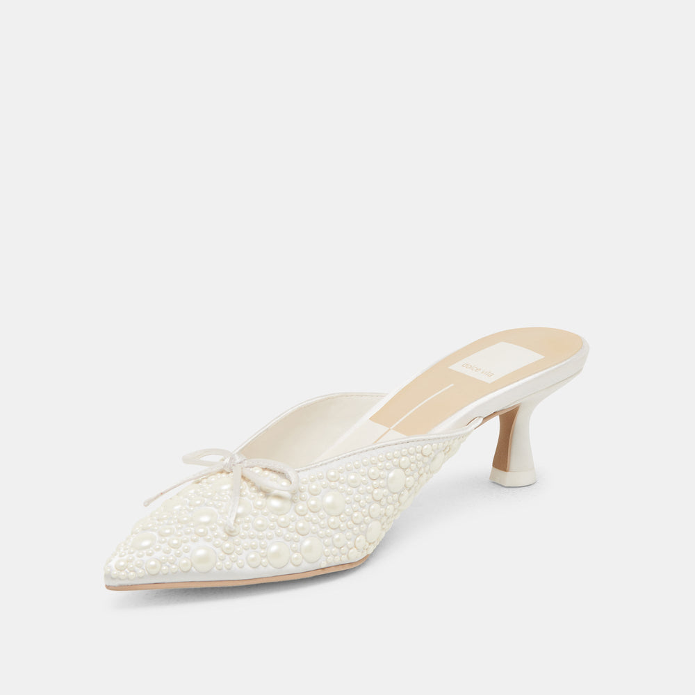 CLAYTN PEARL HEELS TRUE WHITE SATIN | Women Dolce Vita