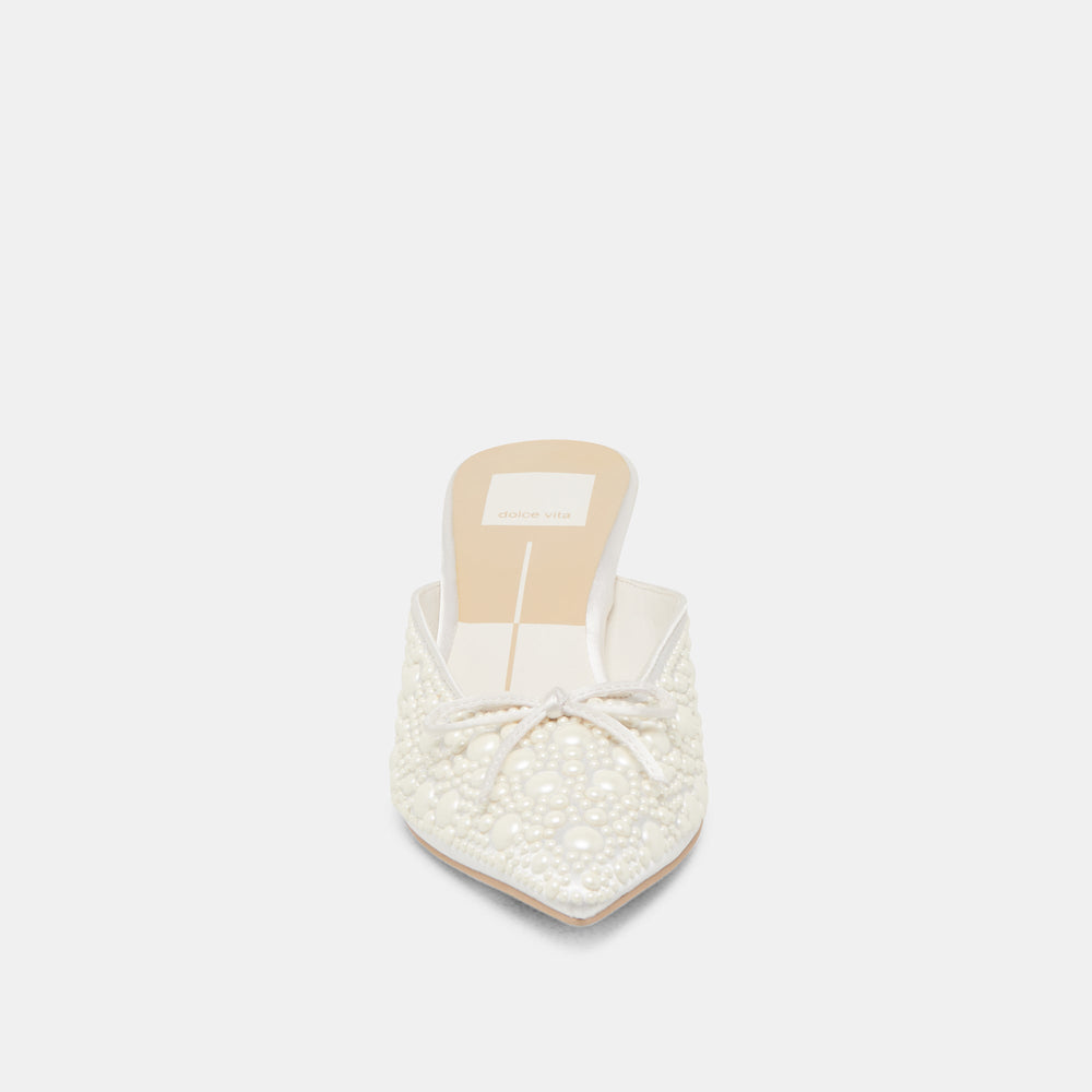 CLAYTN PEARL HEELS TRUE WHITE SATIN | Women Dolce Vita