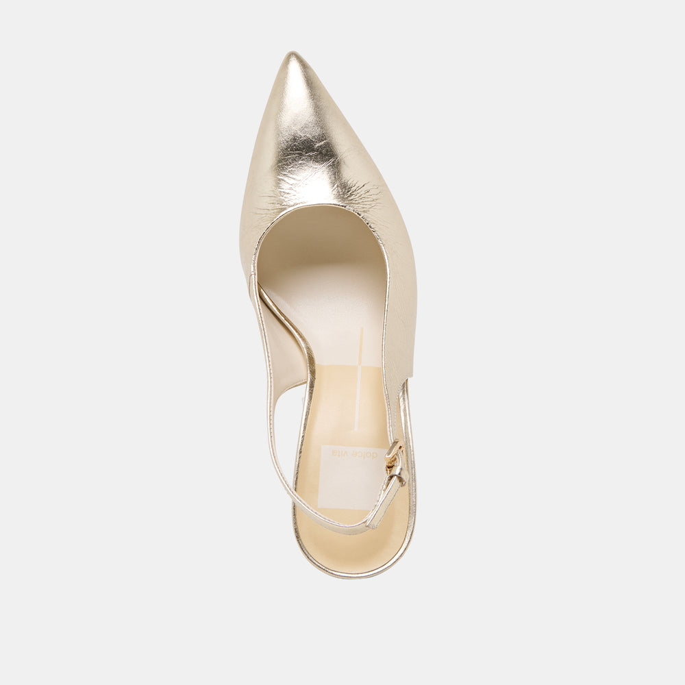 ELASI HEELS LIGHT GOLD CRINKLE PATENT | Women Dolce Vita