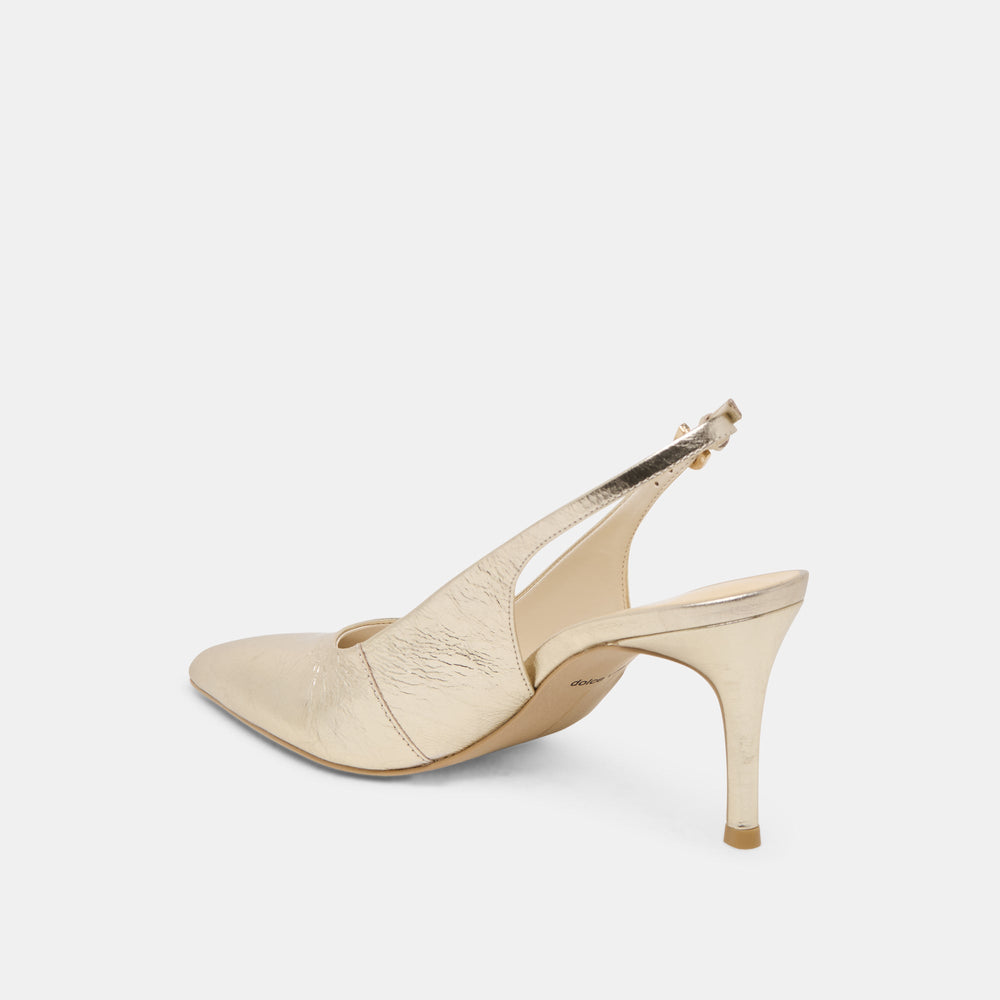 ELASI HEELS LIGHT GOLD CRINKLE PATENT | Women Dolce Vita