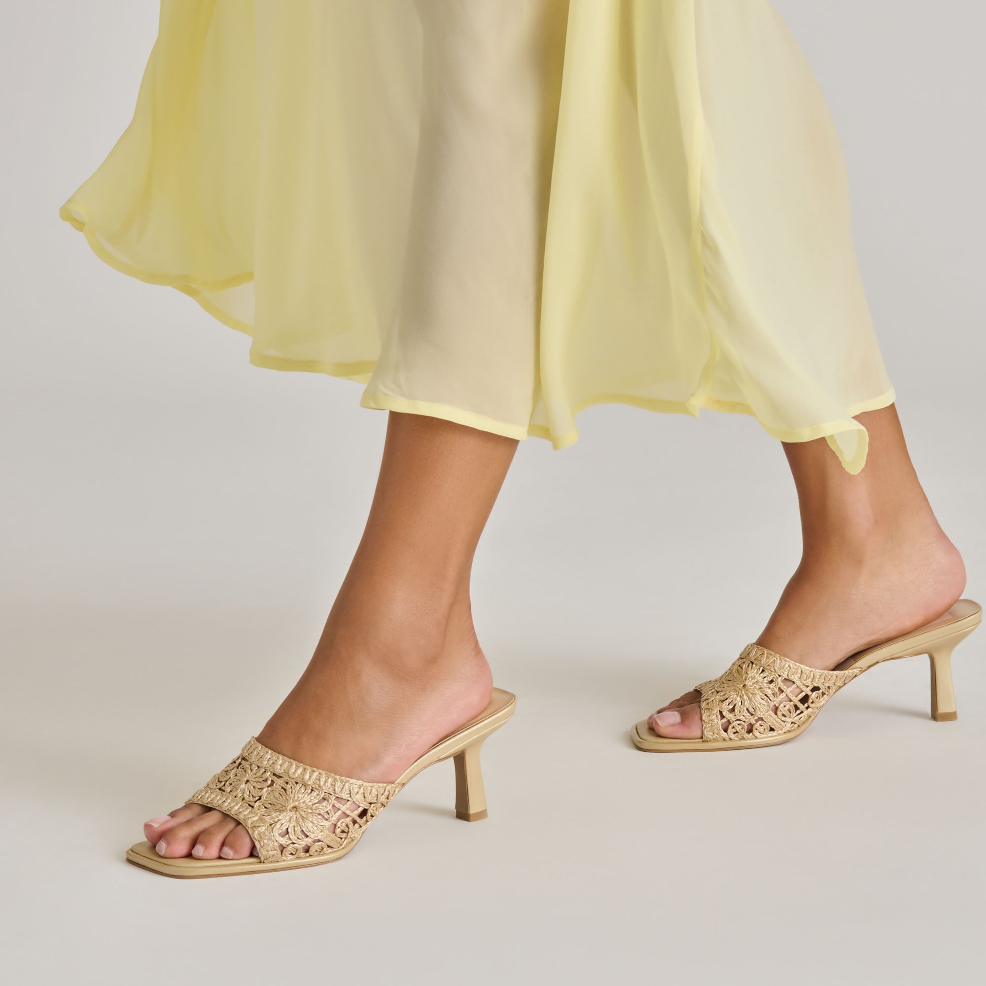 MAYLAH HEELS LIGHT GOLD MACRAME | Women Dolce Vita