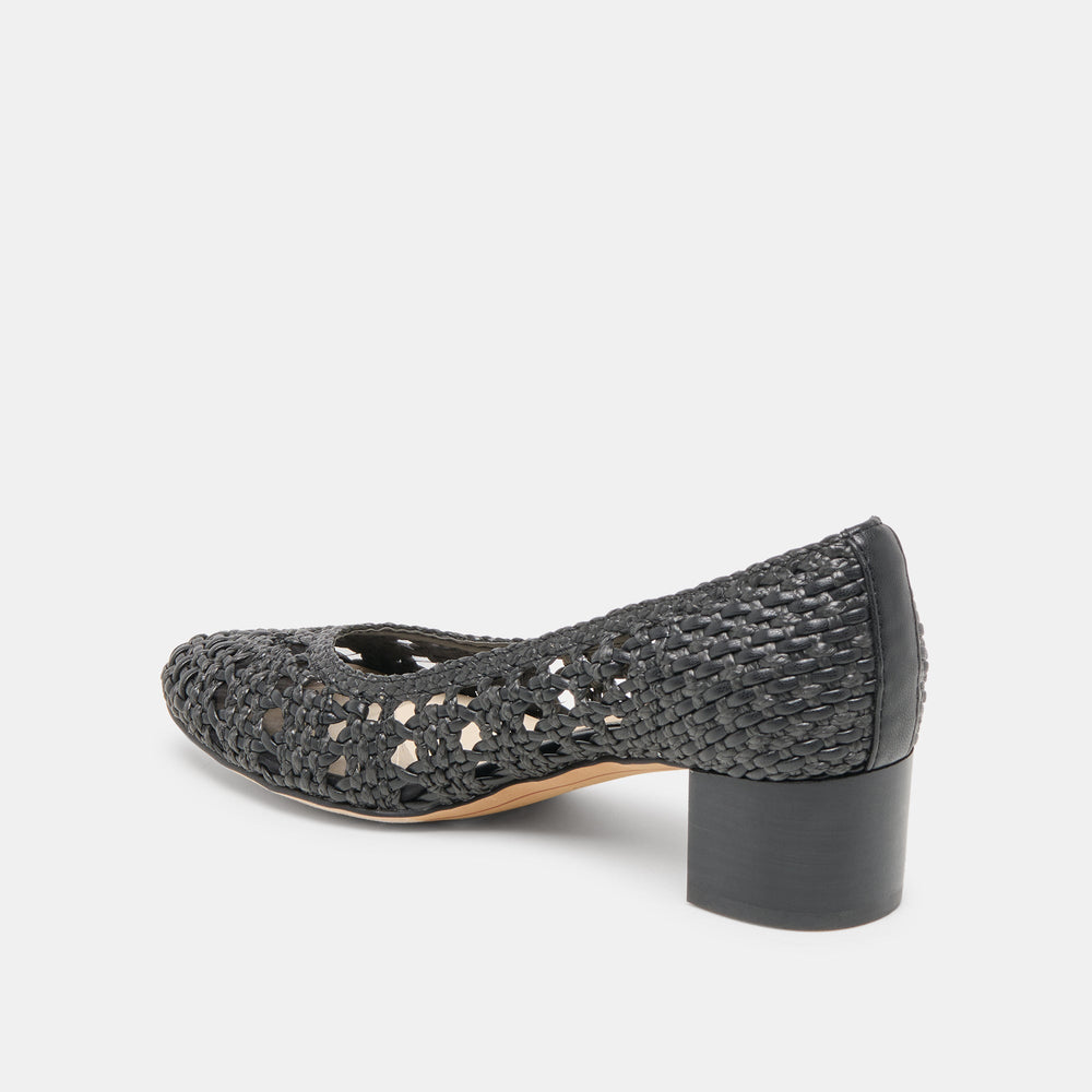 Lula Black Woven Raffia Heels | Women Dolce Vita
