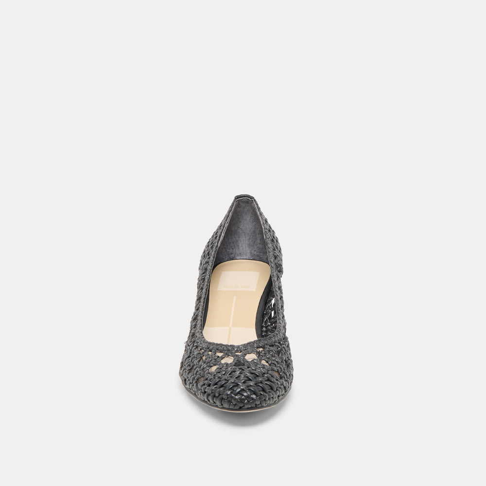 Lula Black Woven Raffia Heels | Women Dolce Vita
