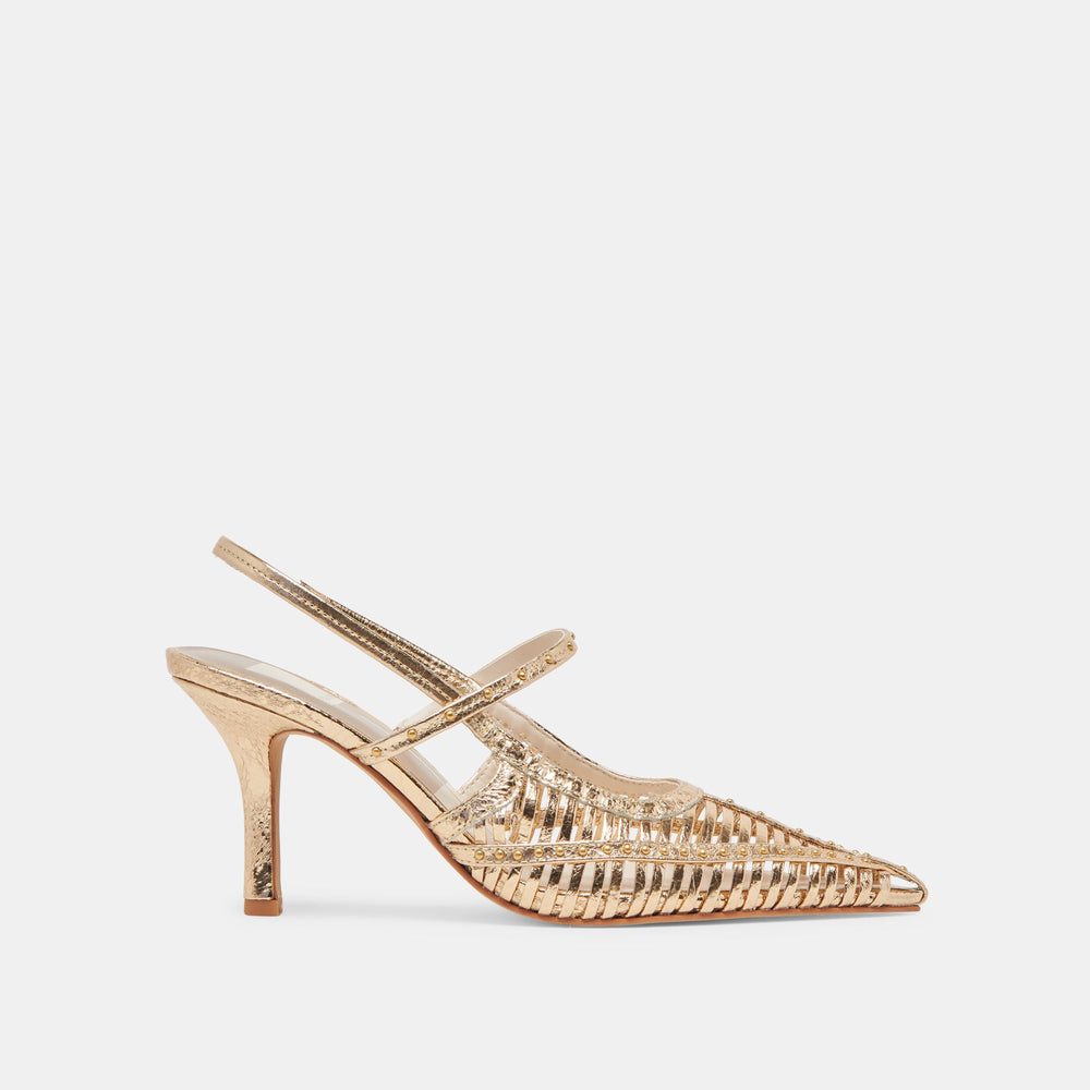 HENSAL HEELS GOLD DISTRESSED LEATHER | Women Dolce Vita