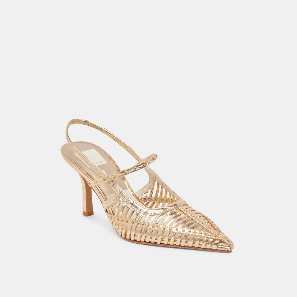 HENSAL HEELS GOLD DISTRESSED LEATHER | Women Dolce Vita