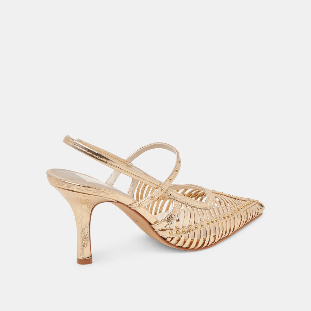 HENSAL HEELS GOLD DISTRESSED LEATHER | Women Dolce Vita