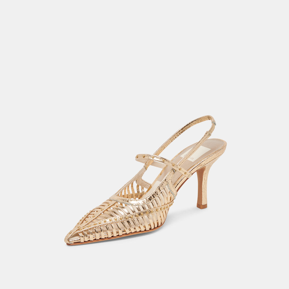 HENSAL HEELS GOLD DISTRESSED LEATHER | Women Dolce Vita