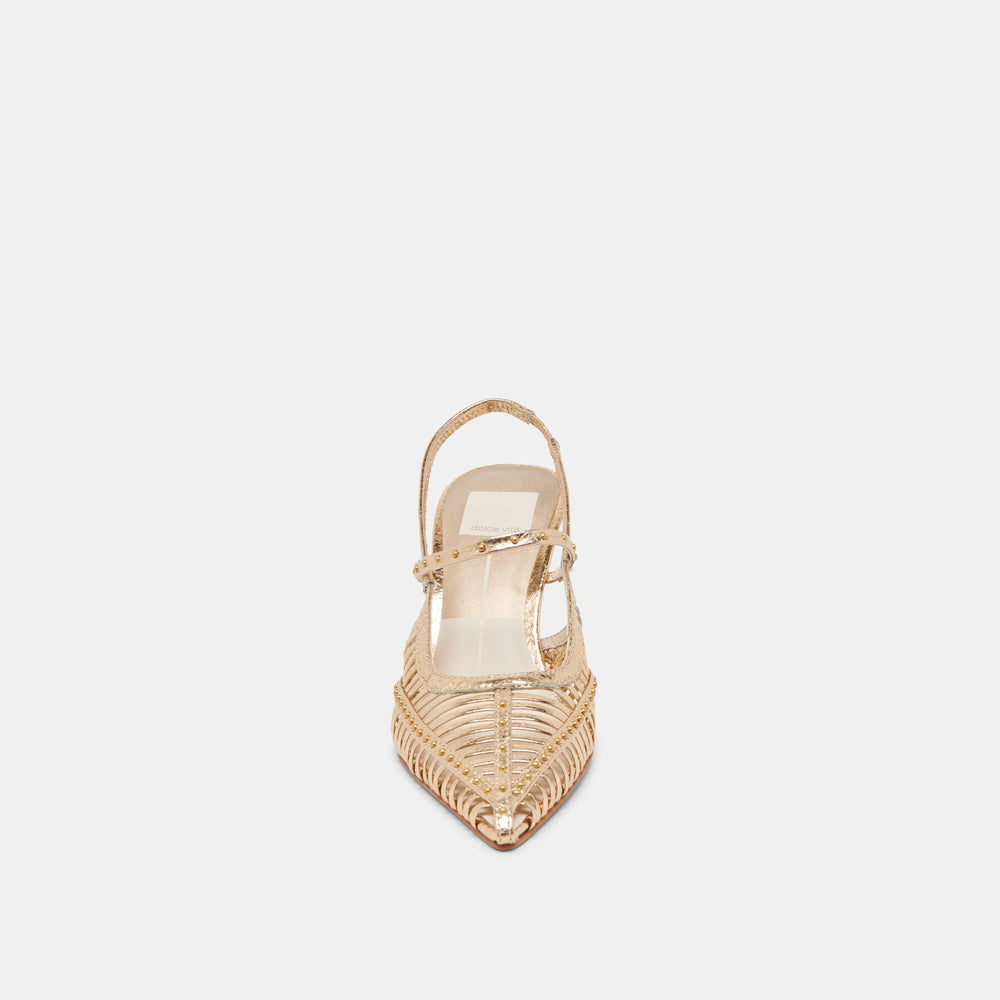HENSAL HEELS GOLD DISTRESSED LEATHER | Women Dolce Vita